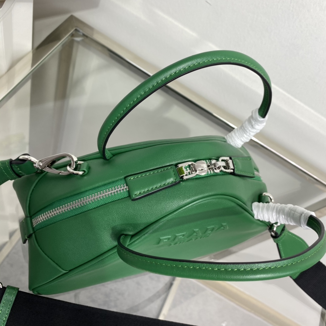 Prada Triangle Leather Shoulder Bag Tote Mango Green 1BB082